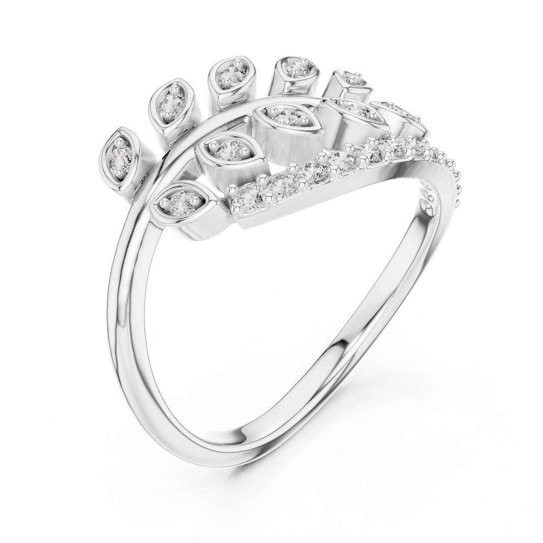 Pavé Leaf Vine Moissanite Ring in white 925 sterling silver, view 2