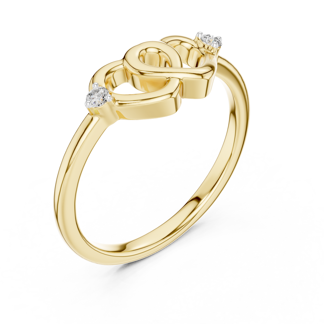 Interlocking Hearts Moissanite Ring in yellow 925 sterling silver, view 2