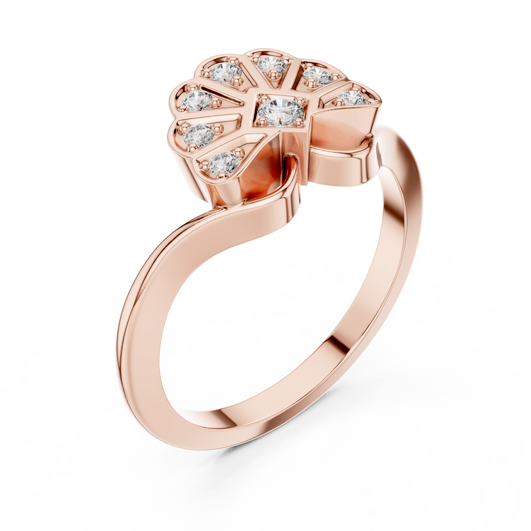 Art Deco Scalloped Fan Moissanite Cluster Ring in rose 925 sterling silver, view 2
