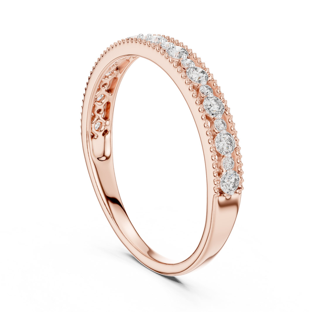 Vintage Milgrain Moissanite Half Eternity Band in rose 925 sterling silver, view 1