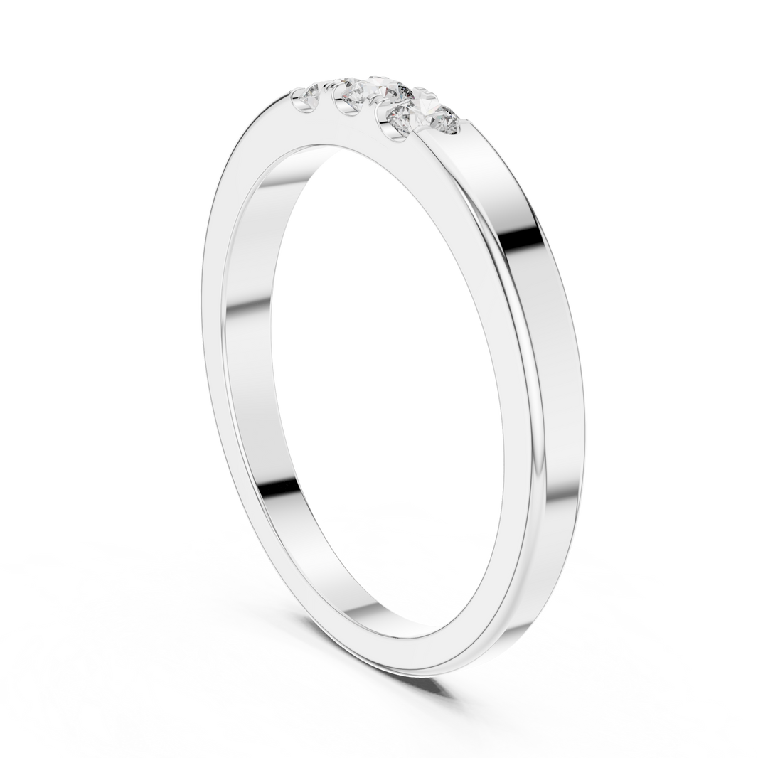 Three Stone Flat Moissanite Band in white 925 sterling silver, view 1