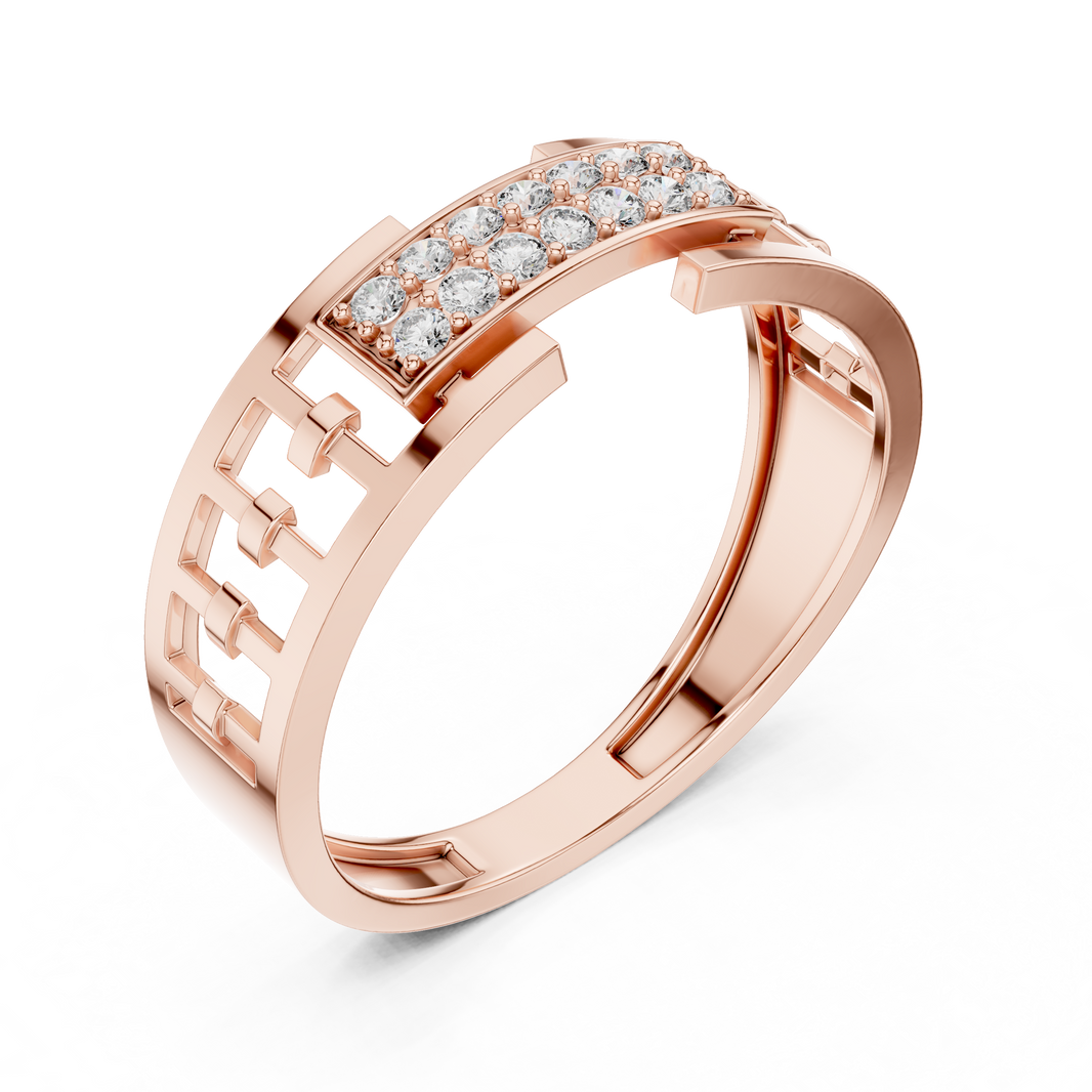 Men's Double-Row Pavé Plaque Openwork Moissanite Band in rose 925 sterling silver, view 2