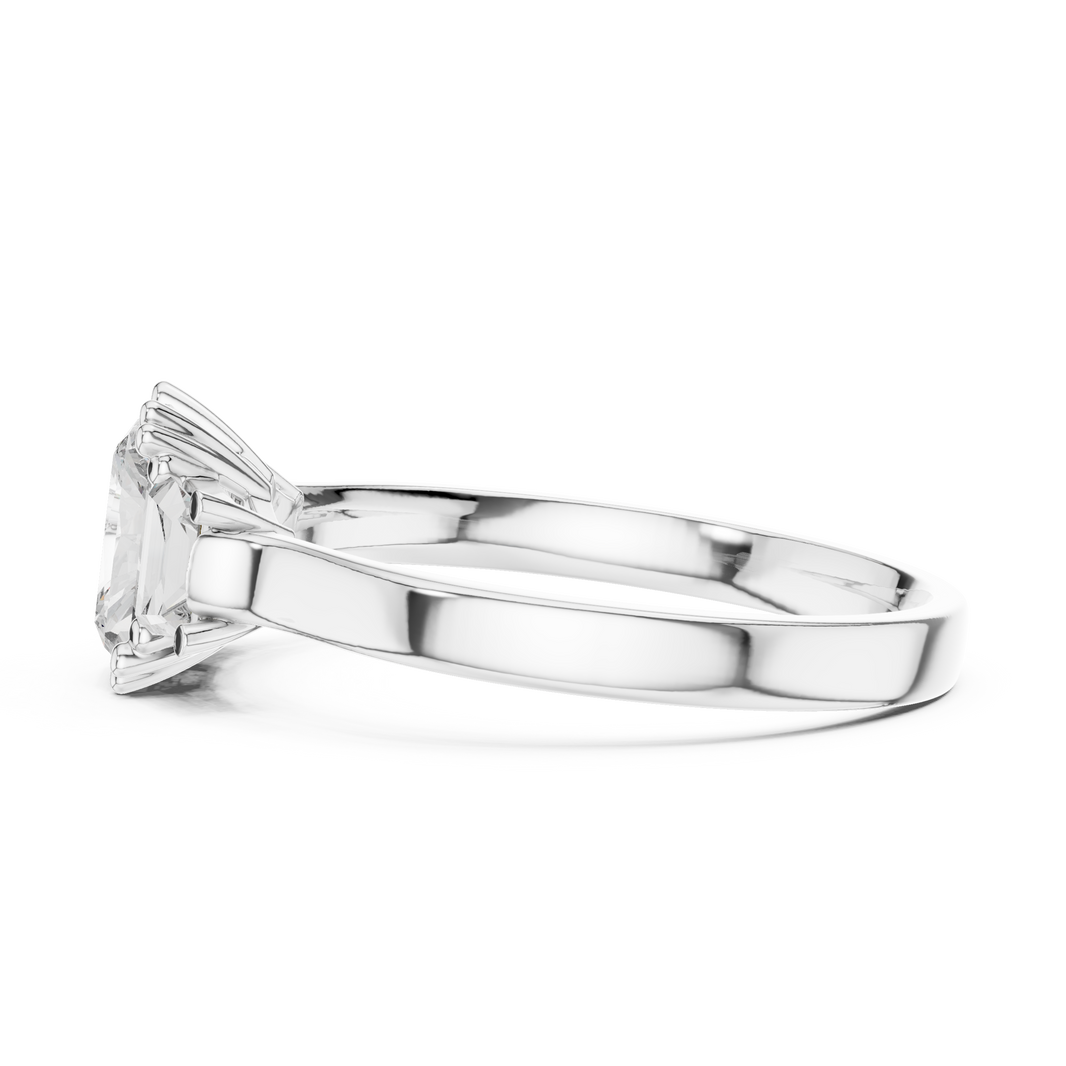 Radiant Cut Moissanite Ring with Trapezoid Side Stones in white 925 sterling silver, view 3