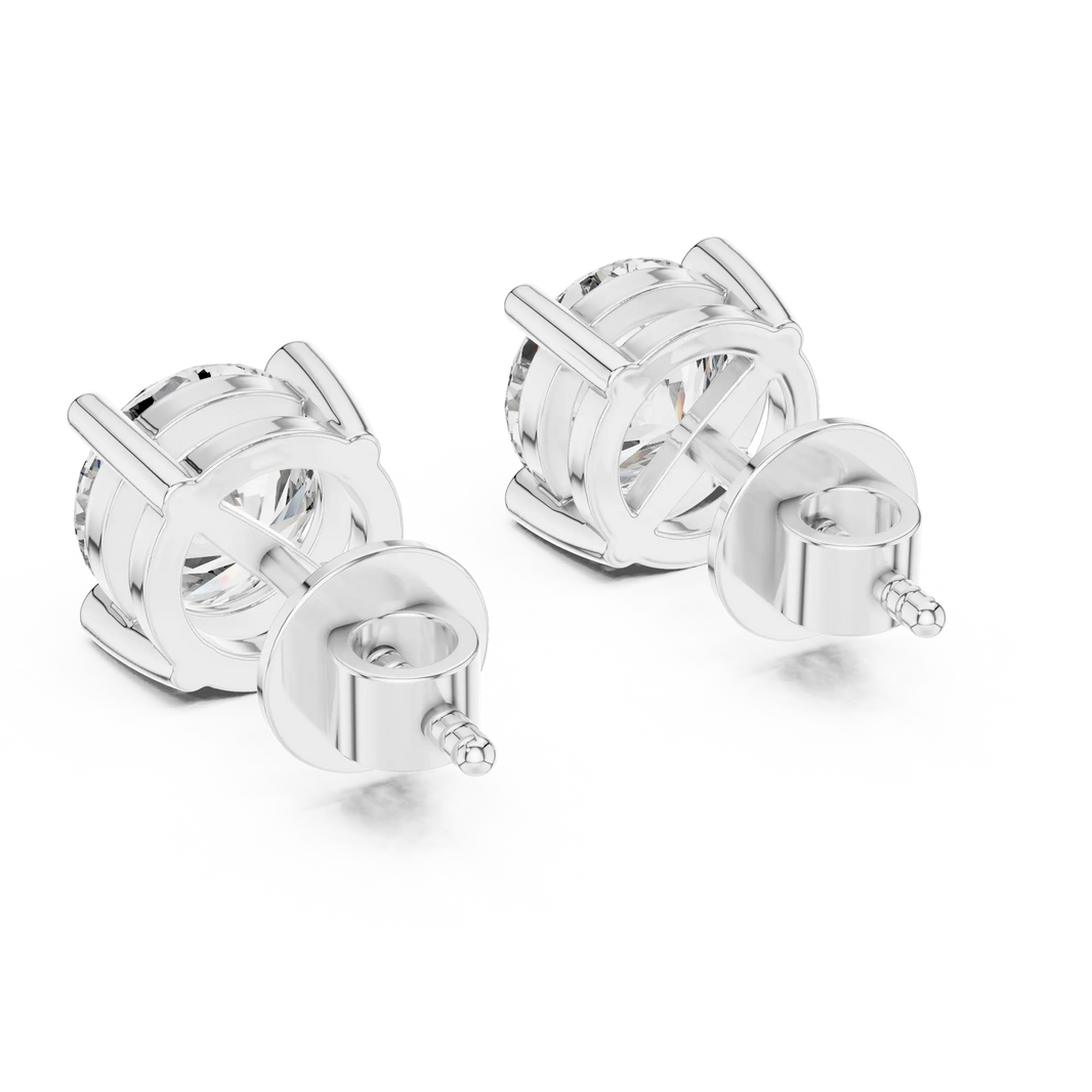 Round moissanite tiger prong stud earrings in white 925 sterling silver, view 3
