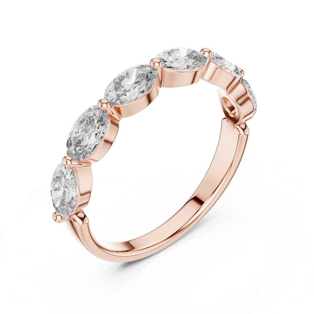 East-West Oval Moissanite Half Eternity Band in rose 925 sterling silver, view 2