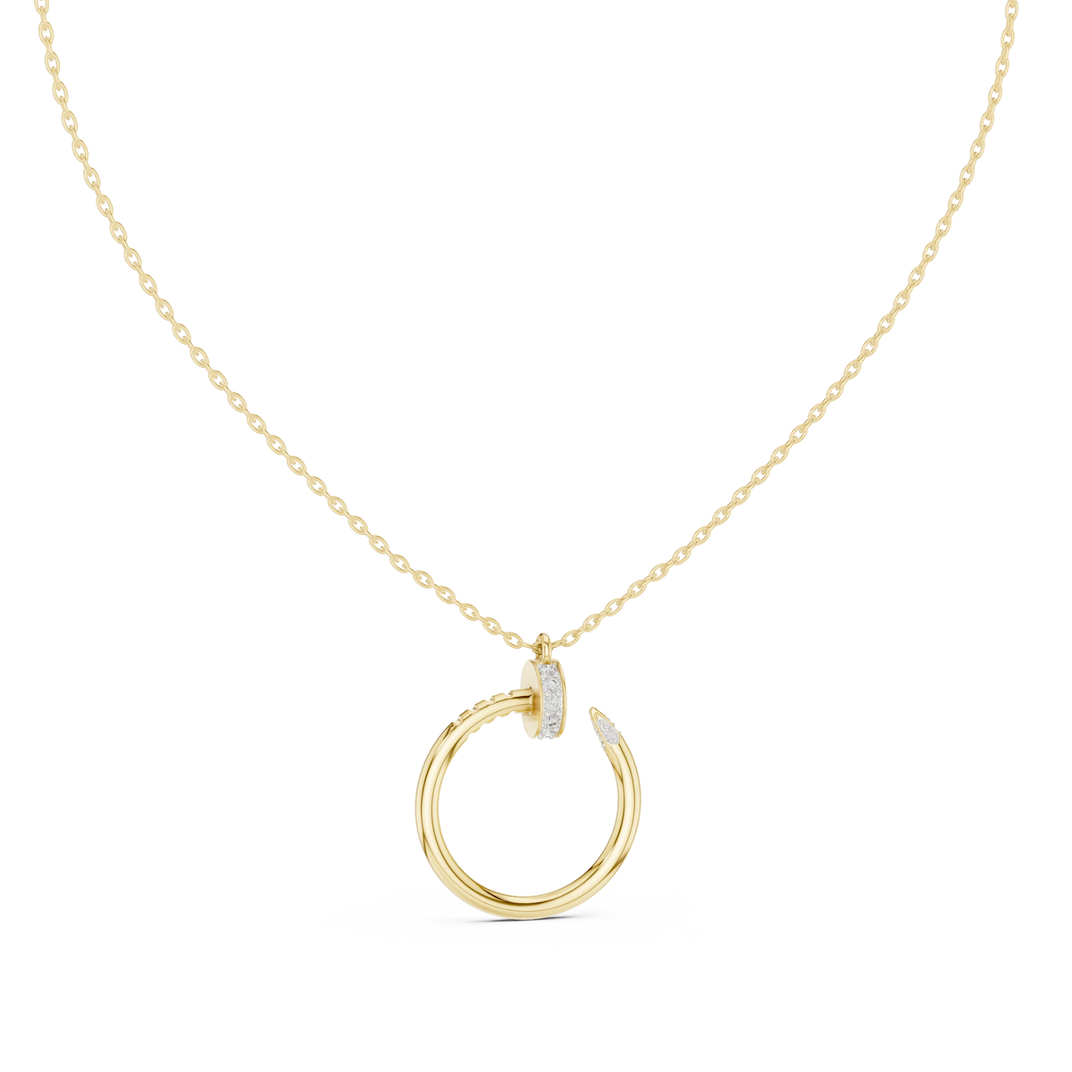 Pavé Nail Open Circle Moissanite Pendant in yellow 925 sterling silver, view 4