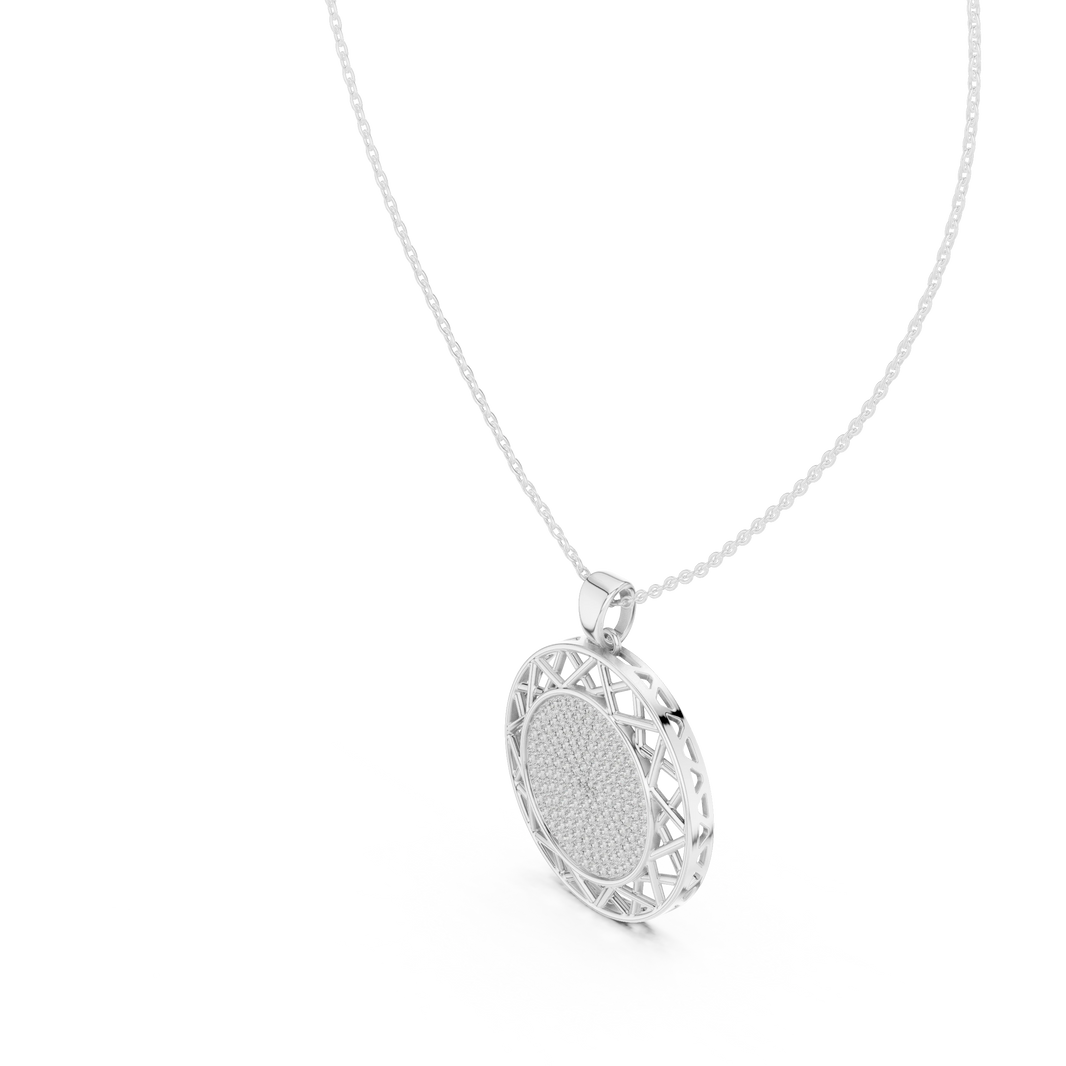 Pavé Disc Medallion Moissanite Pendant in white 925 sterling silver, view 2