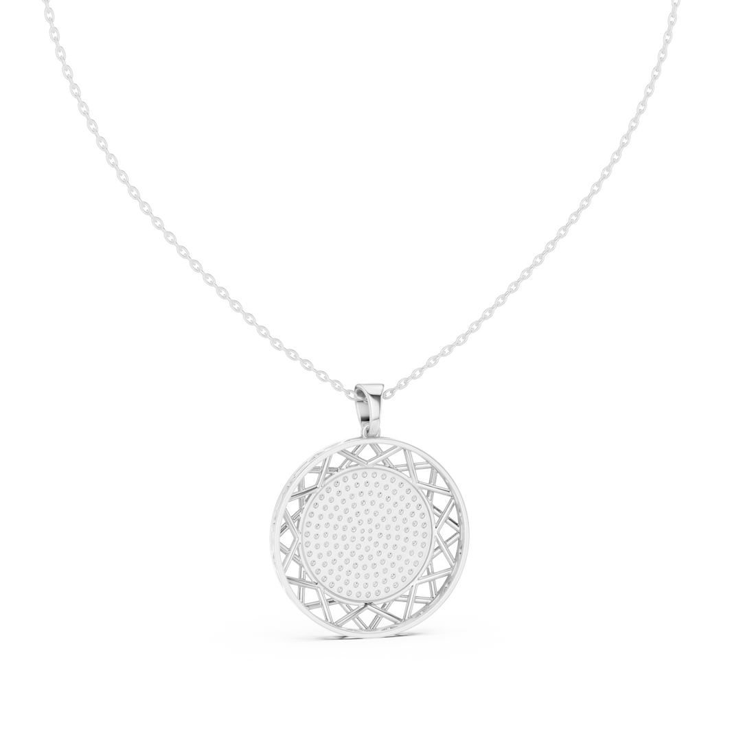Pavé Disc Medallion Moissanite Pendant in white 925 sterling silver, view 4