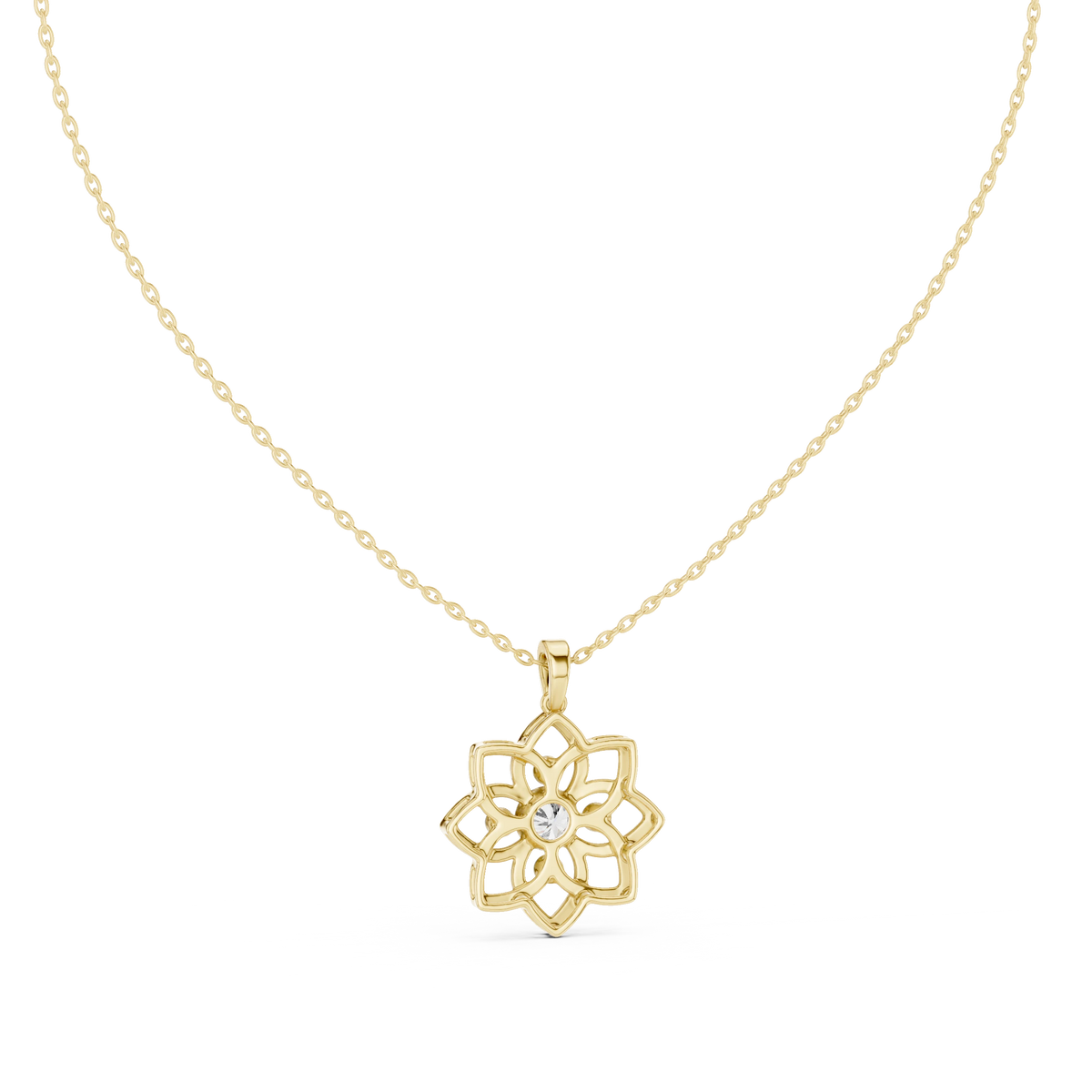 Openwork Flower Bezel Moissanite Pendant in yellow 925 sterling silver, view 4