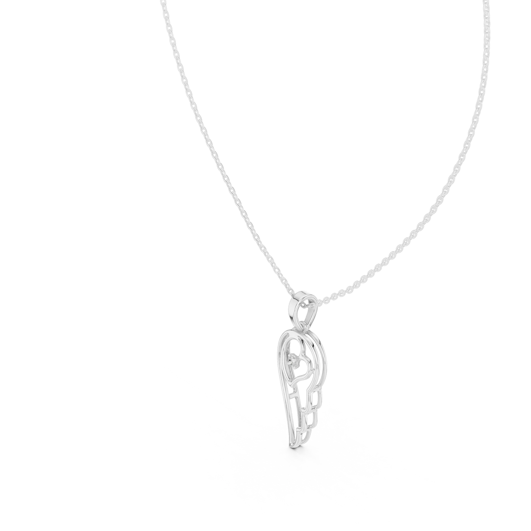 Angel Wing Heart Moissanite Pendant in white 925 sterling silver, view 2