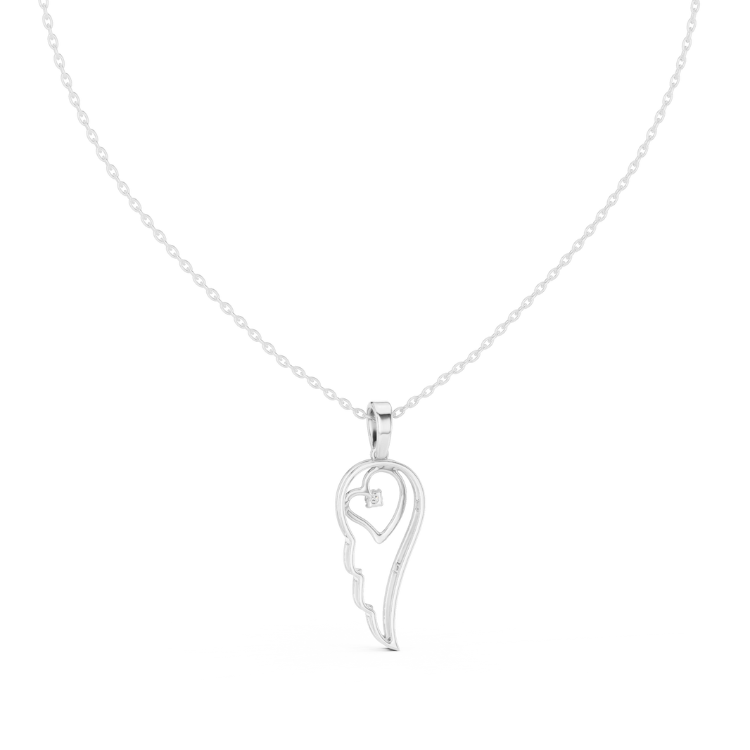 Angel Wing Heart Moissanite Pendant in white 925 sterling silver, view 4