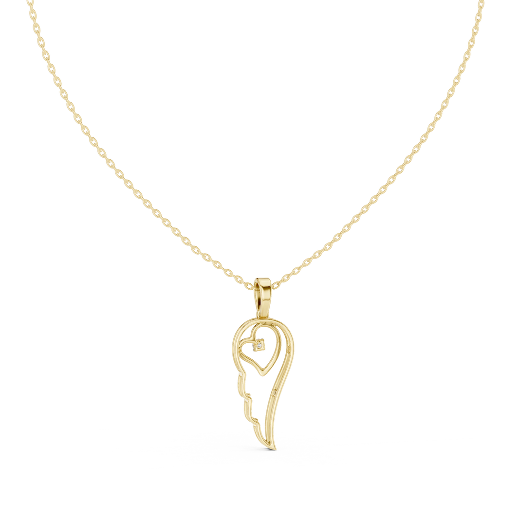 Angel Wing Heart Moissanite Pendant in yellow 925 sterling silver, view 4
