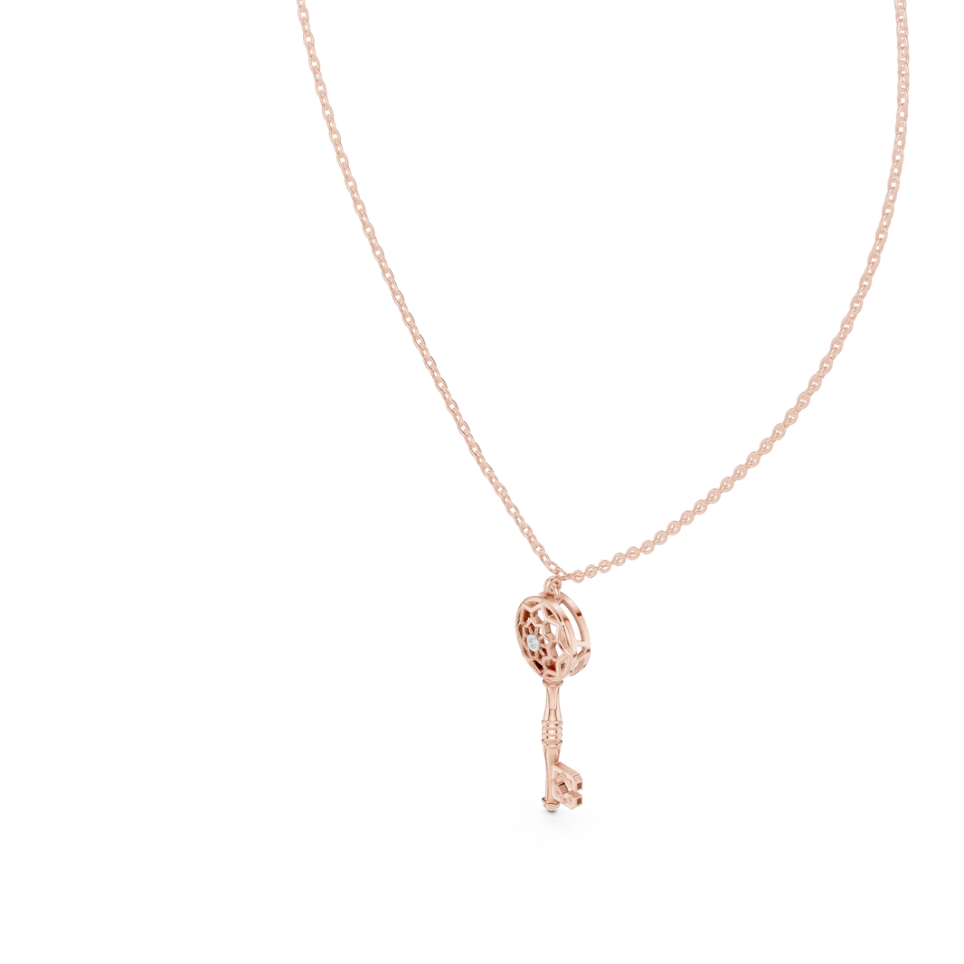 Openwork Key Moissanite Pendant in rose 925 sterling silver, view 2