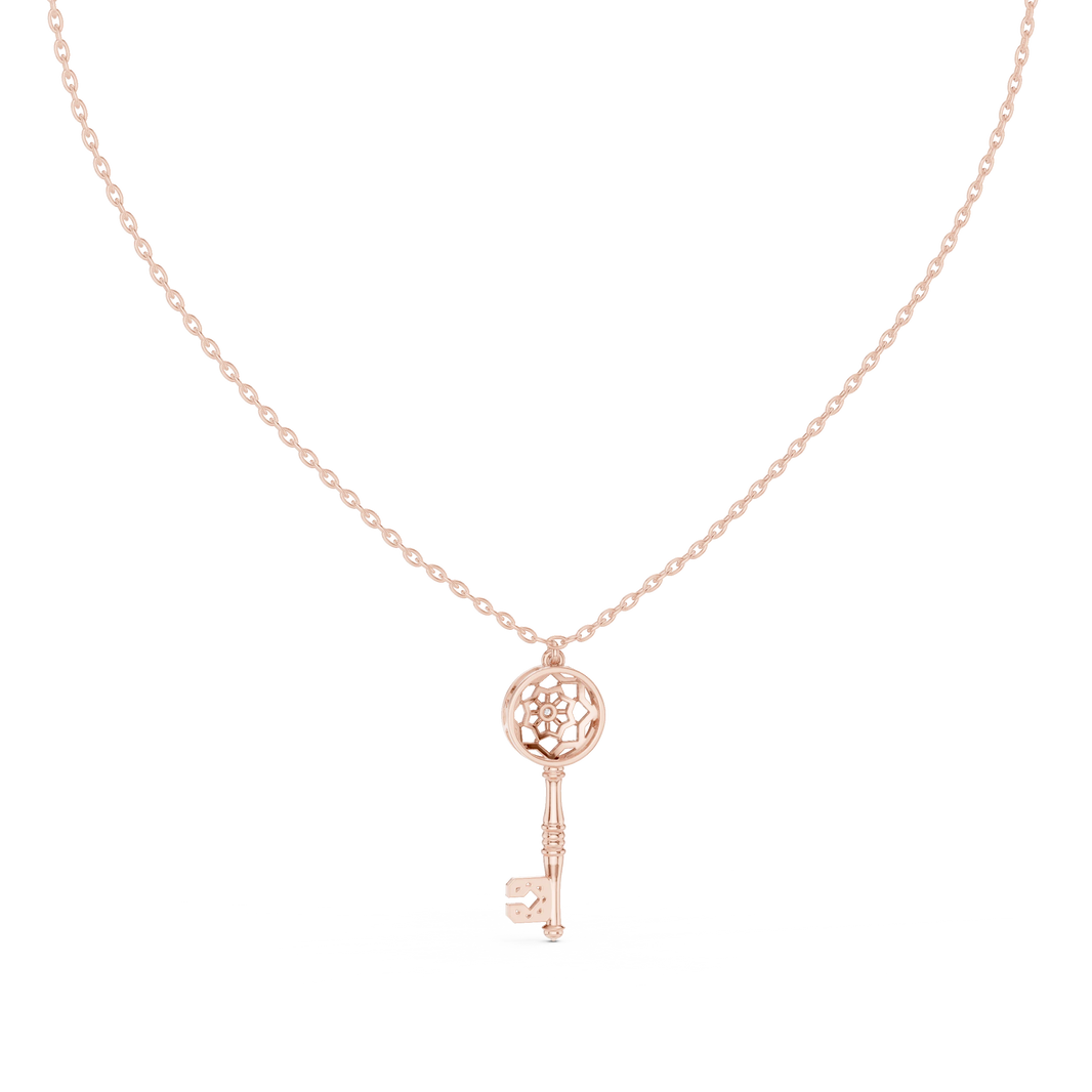 Openwork Key Moissanite Pendant in rose 925 sterling silver, view 4