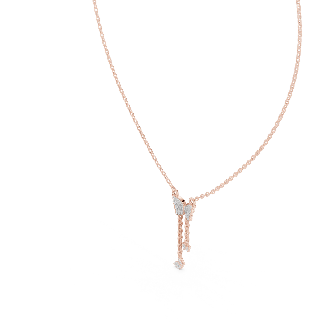 Pavé Butterfly Drop Moissanite Pendant in rose 925 sterling silver, view 2