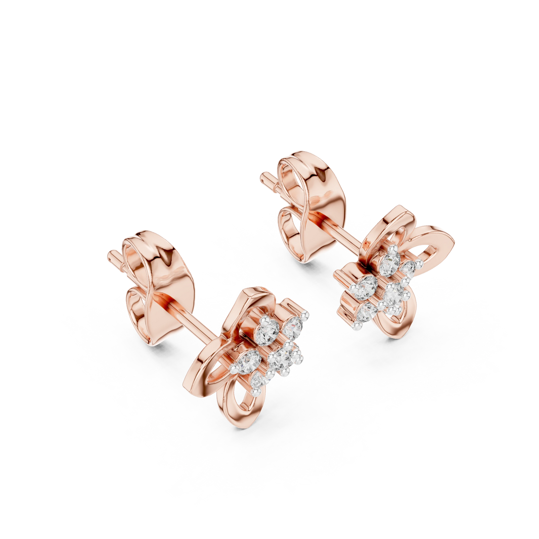Open Petal Flower Moissanite Stud Earrings in rose 925 sterling silver, view 2
