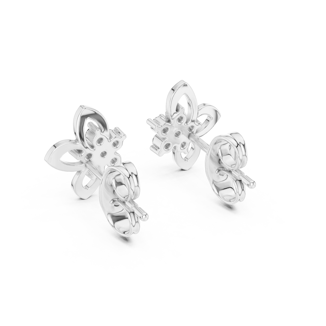 Open Petal Flower Moissanite Stud Earrings in white 925 sterling silver, view 3