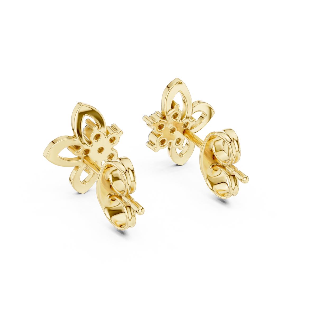 Open Petal Flower Moissanite Stud Earrings in yellow 925 sterling silver, view 3