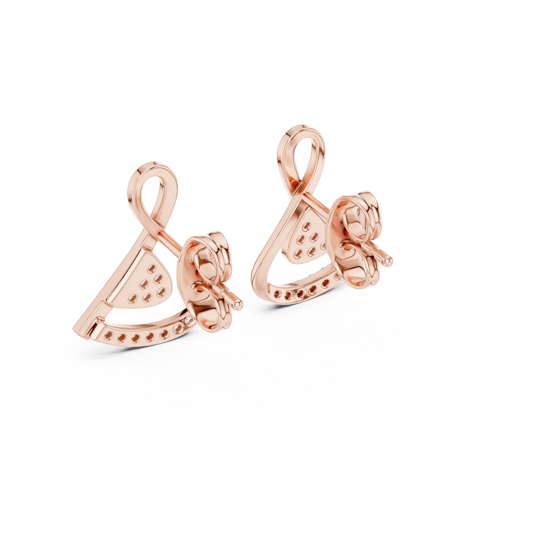 Looped Ribbon Pavé Triangle Moissanite Stud Earrings in rose 925 sterling silver, view 3