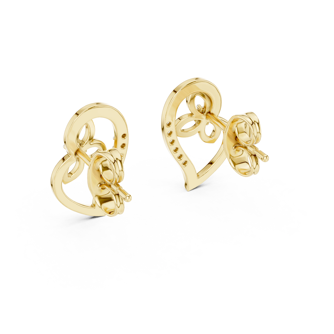 Open Heart and Flower Moissanite Stud Earrings in yellow 925 sterling silver, view 3