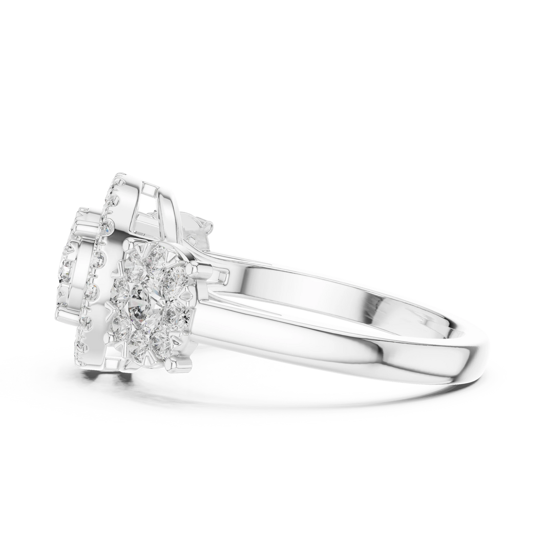 Three Cluster Halo Moissanite Ring in white 925 sterling silver, view 3