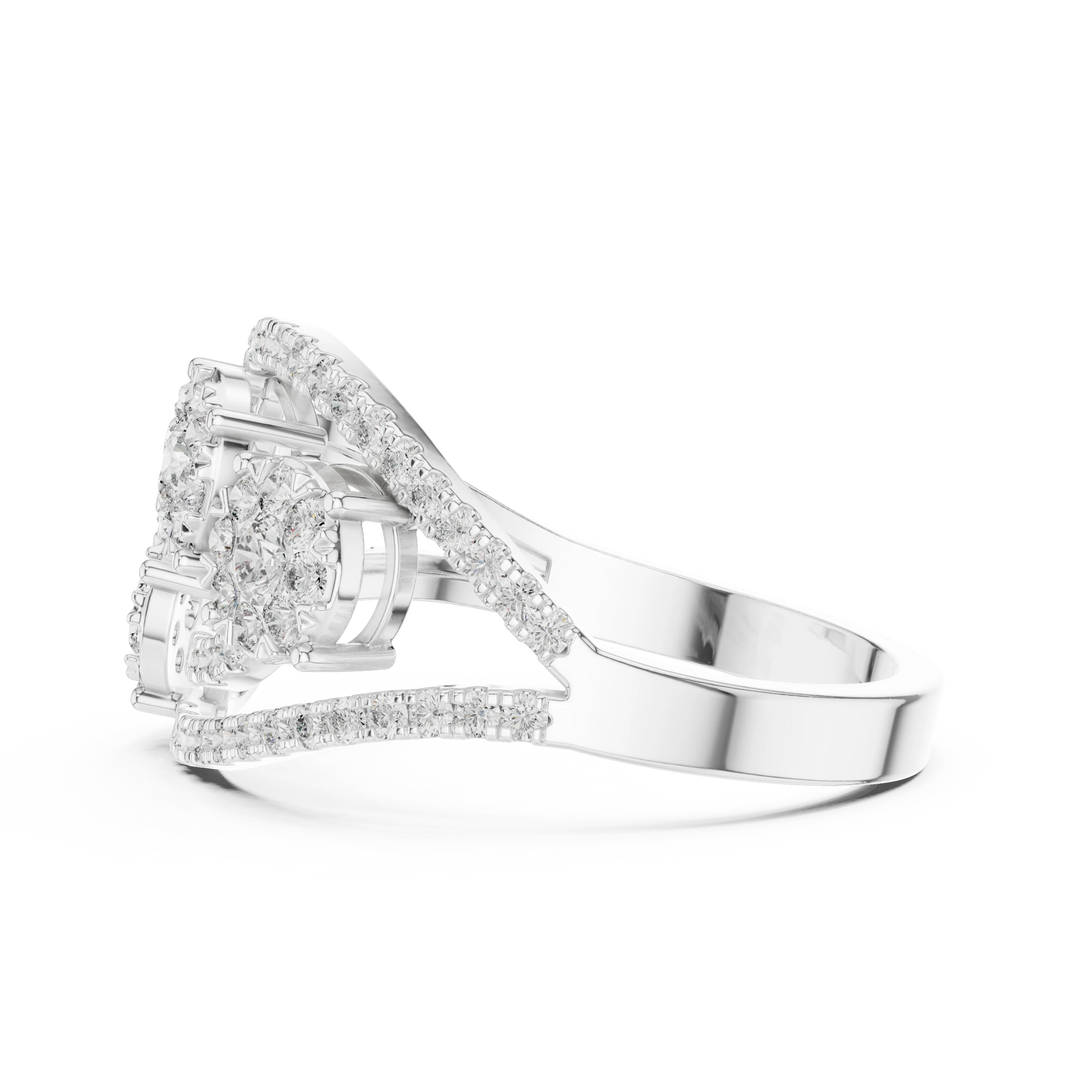 Bypass Three Cluster Pavé Moissanite Ring in white 925 sterling silver, view 3