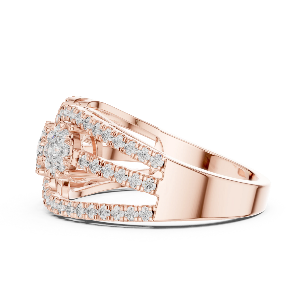 Openwork Three Cluster Pavé Moissanite Ring in rose 925 sterling silver, view 3