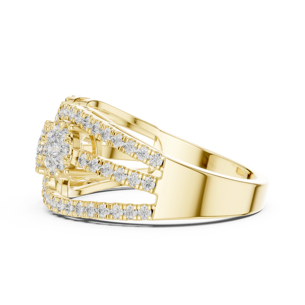 Openwork Three Cluster Pavé Moissanite Ring in yellow 925 sterling silver, view 3