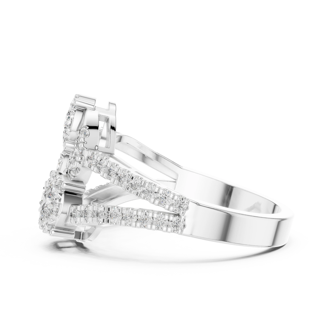 Diagonal Three Cluster Split Shank Moissanite Ring in white 925 sterling silver, view 3