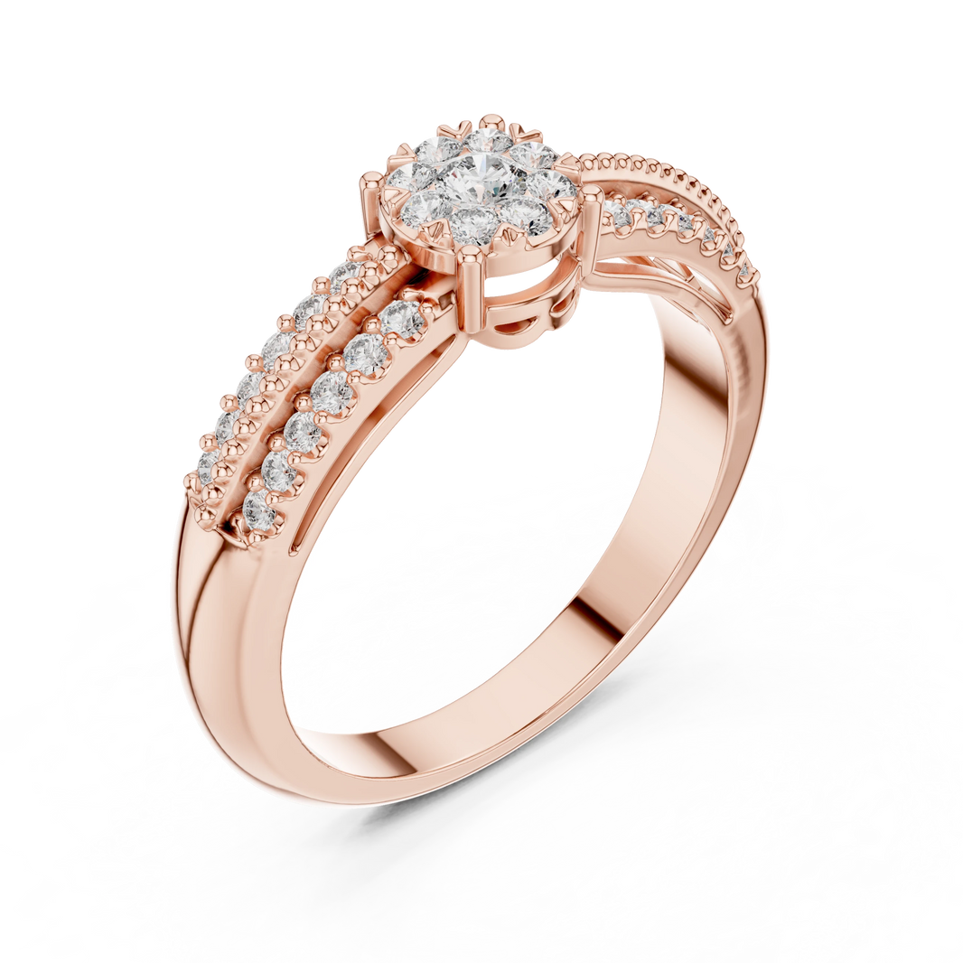 Illusion Cluster Split Shoulder Moissanite Ring in rose 925 sterling silver, view 2