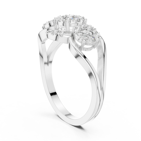 Three Cluster Teardrop Frame Moissanite Ring in white 925 sterling silver, view 1