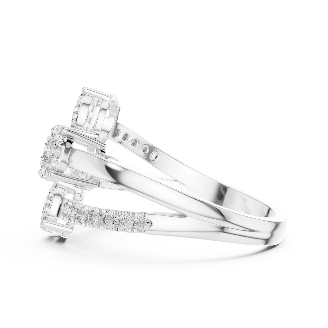 Crossing Wire Three Cluster Bypass Moissanite Ring in white 925 sterling silver, view 3