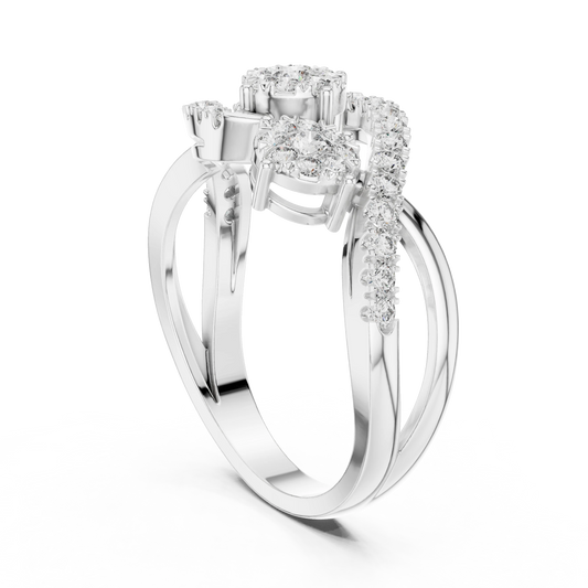S Swirl Three Cluster Moissanite Ring in white 925 sterling silver, view 1
