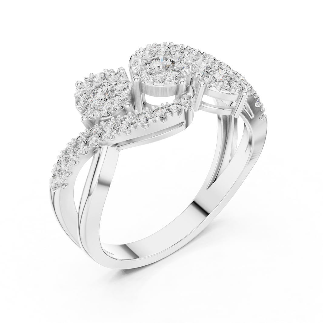 S Swirl Three Cluster Moissanite Ring in white 925 sterling silver, view 2