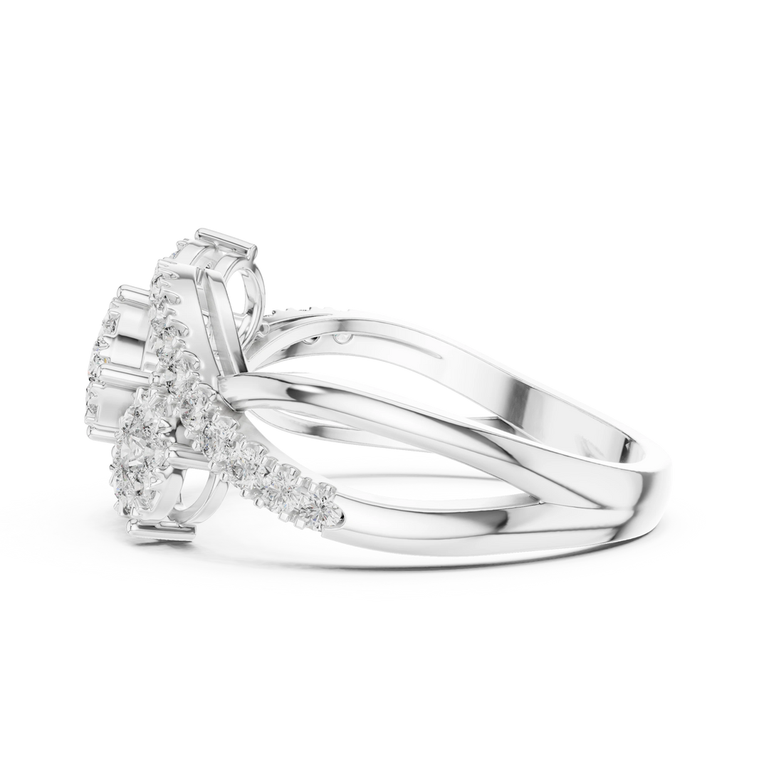 S Swirl Three Cluster Moissanite Ring in white 925 sterling silver, view 3