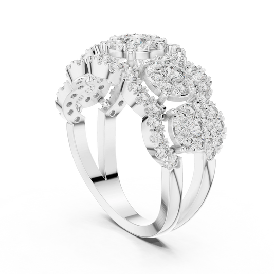Five Cluster Halo Split Shank Moissanite Ring in white 925 sterling silver, view 1