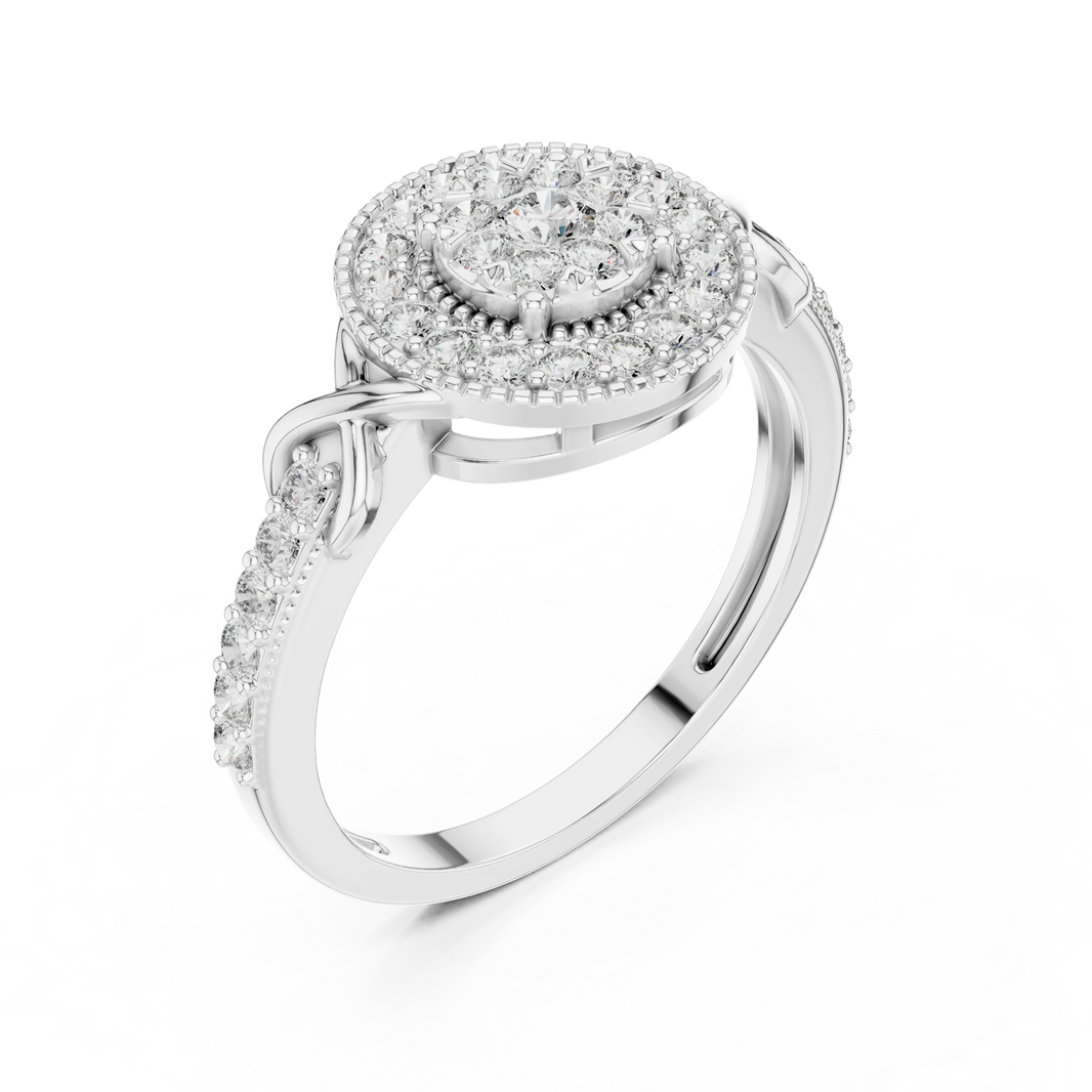 Vintage Milgrain Double Halo Cluster Moissanite Ring in white 925 sterling silver, view 2
