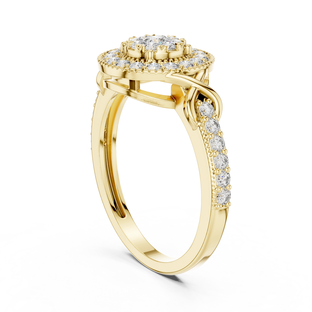 Vintage Milgrain Double Halo Cluster Moissanite Ring in yellow 925 sterling silver, view 1