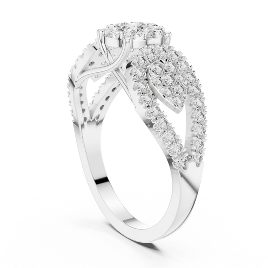Three Cluster Pear Pavé Loop Moissanite Ring in white 925 sterling silver, view 1
