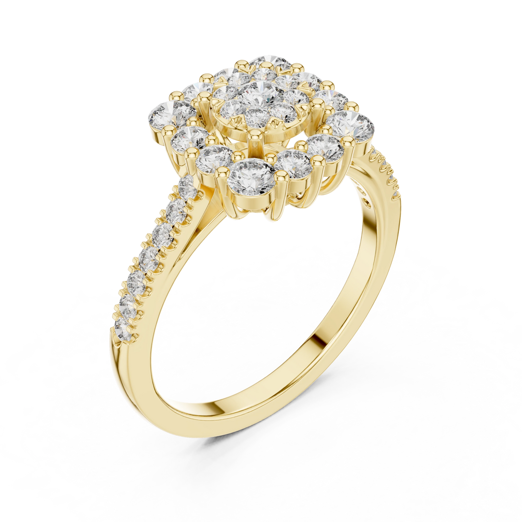 Cushion Cluster Large Stone Halo Moissanite Ring in yellow 925 sterling silver, view 2