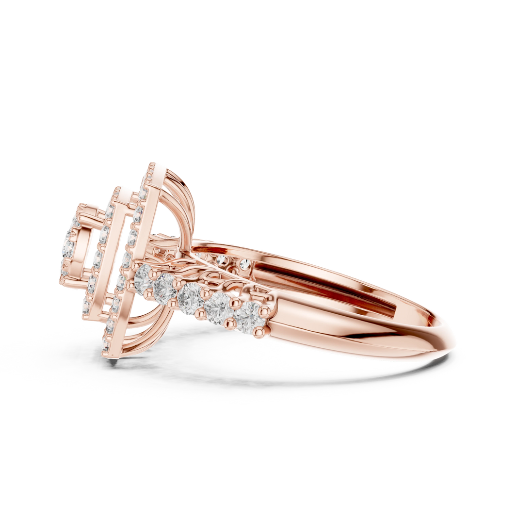 Tiered Cushion Double Halo Cluster Moissanite Ring in rose 925 sterling silver, view 3