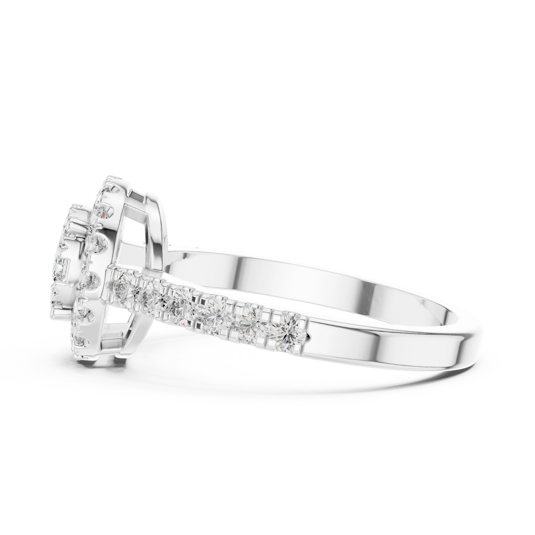 Round Cluster Halo Pavé Moissanite Ring in white 925 sterling silver, view 3