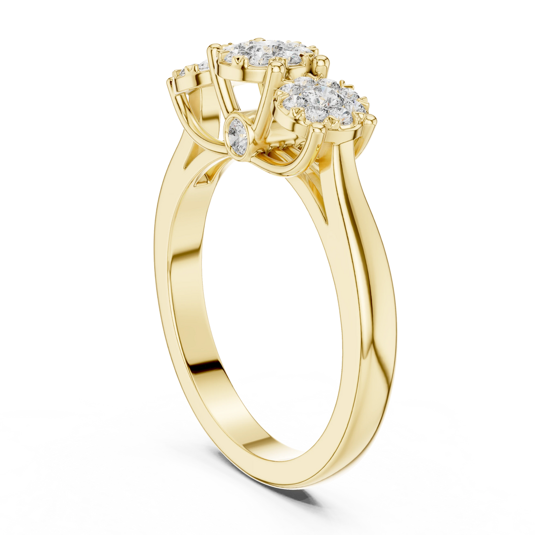 Three Cluster Tapered Band Moissanite Ring in yellow 925 sterling silver, view 1