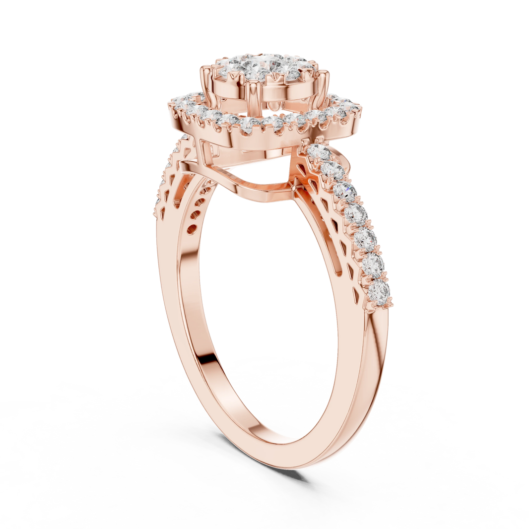Cushion Halo Cluster Pavé Moissanite Ring in rose 925 sterling silver, view 1