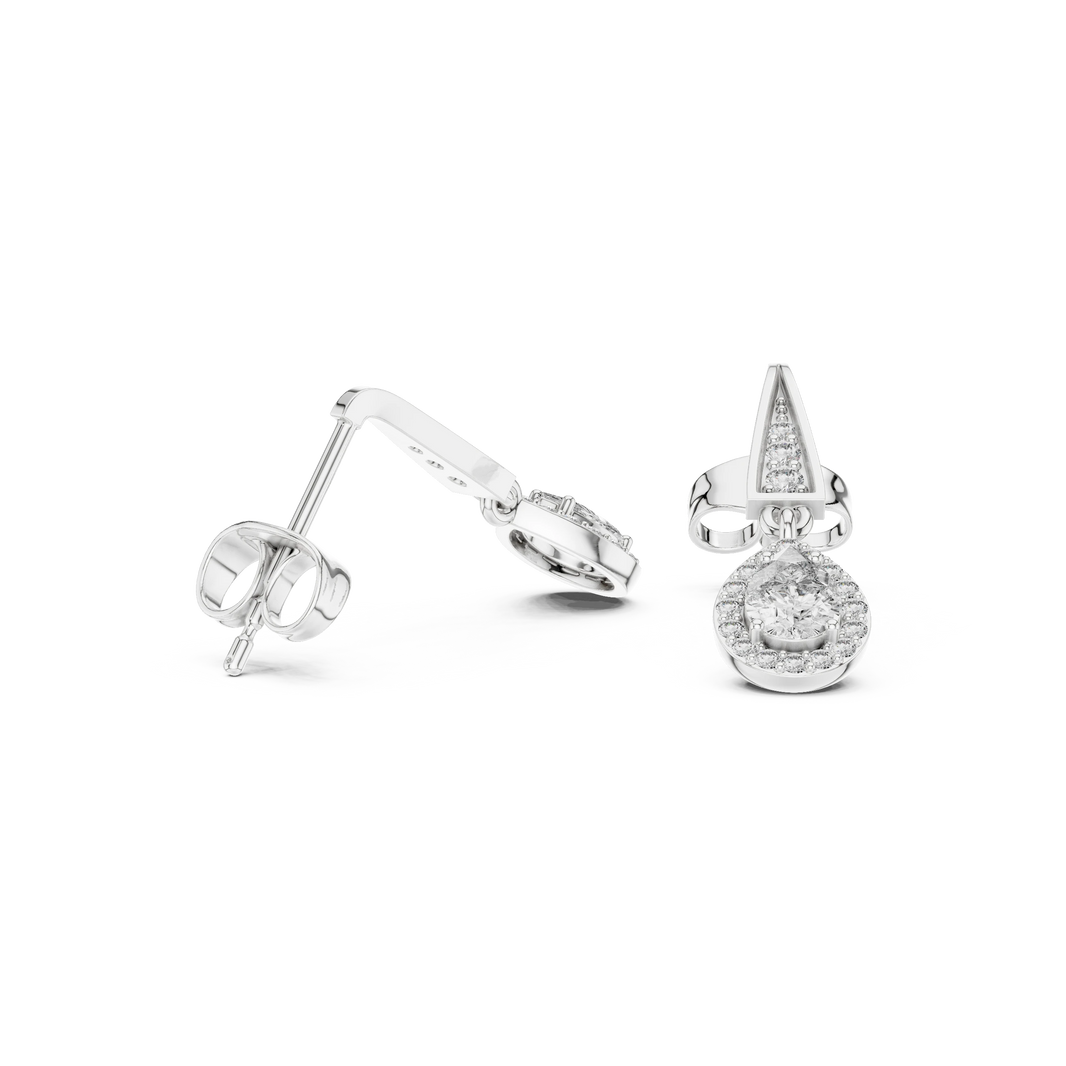 Pear Halo Moissanite Drop Earrings with Tapered Bar Top in white 925 sterling silver, view 1