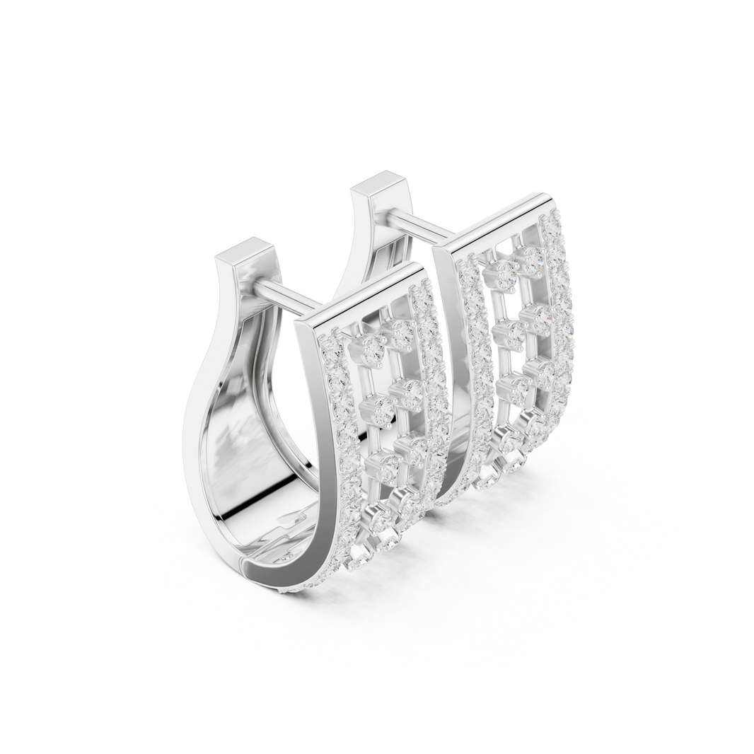 Wide Double Column Pavé Moissanite Huggie Earrings in white 925 sterling silver, view 1