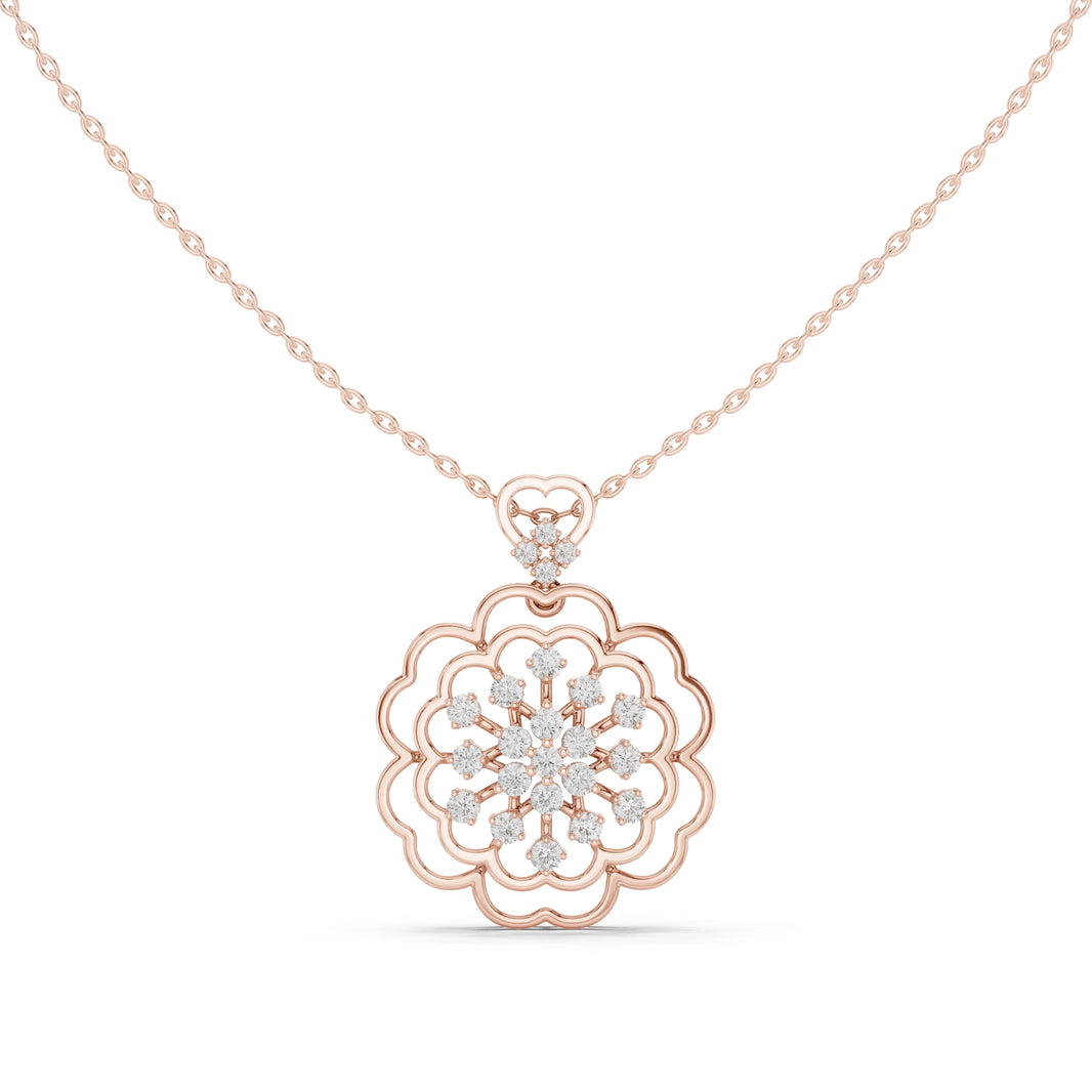 Scalloped Flower Moissanite Pendant with Heart Bail in rose 925 sterling silver, view 4