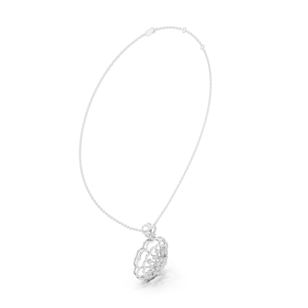 Scalloped Flower Moissanite Pendant with Heart Bail in white 925 sterling silver, view 1