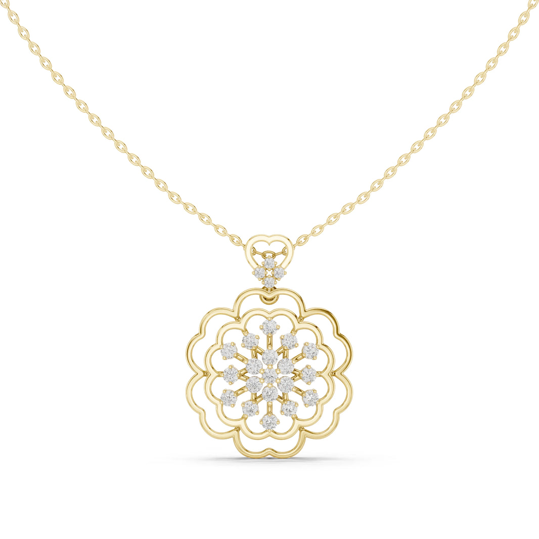 Scalloped Flower Moissanite Pendant with Heart Bail in yellow 925 sterling silver, view 4