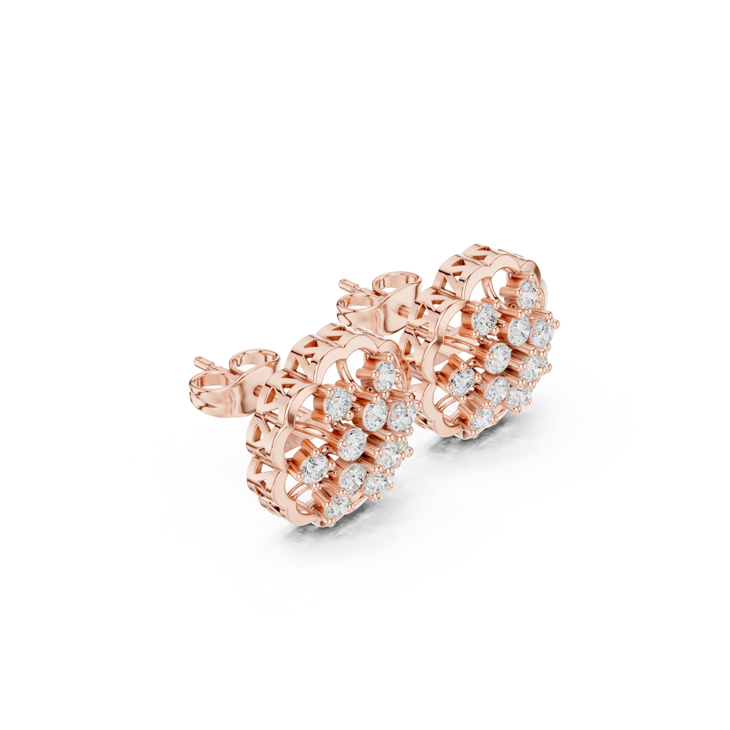 Scalloped Flower Cluster Moissanite Stud Earrings in rose 925 sterling silver, view 1